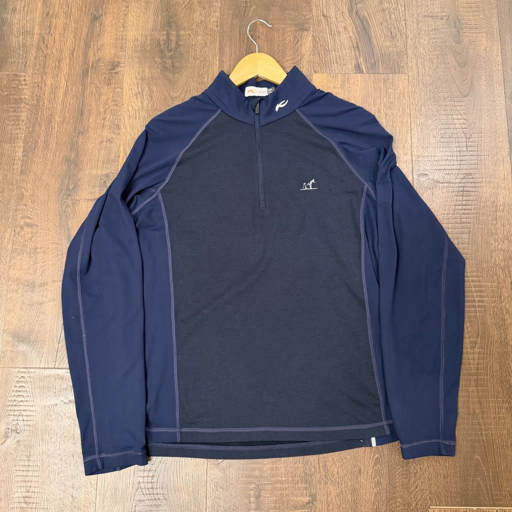 KJUS Men's 52/L Navy Half Zip Ski Golf Performance Pullover Technical